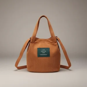 Sac seau velours côtelé bandoulière camel - Vue 1 - sac seau