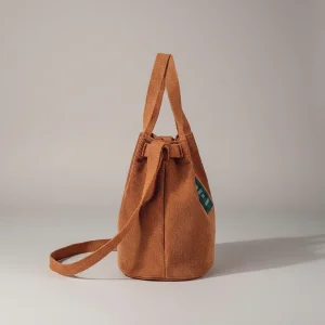 Sac seau velours côtelé bandoulière camel - Vue 2 - sac seau
