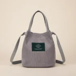 Sac seau velours côtelé compact gris - Vue 1 - sac seau