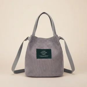 Sac seau velours côtelé compact gris - Vue 1 - sac seau