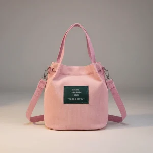 Sac seau velours côtelé rose poudré - Vue 1 - sac seau