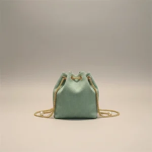 Sac seau velours côtelé vert clair - Vue 2 - sac seau