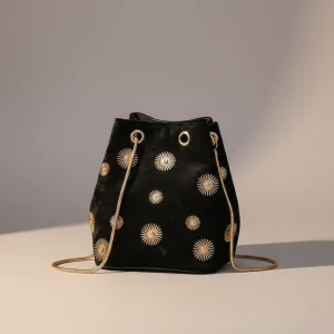 Sac seau velours noir bijoux dorés - Vue 1 - sac seau