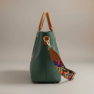 Sac seau vert brodé style ethnique - Vue 2 - sac seau