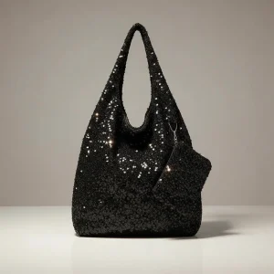 Sac sequin noir - Vue 2 - sac seau